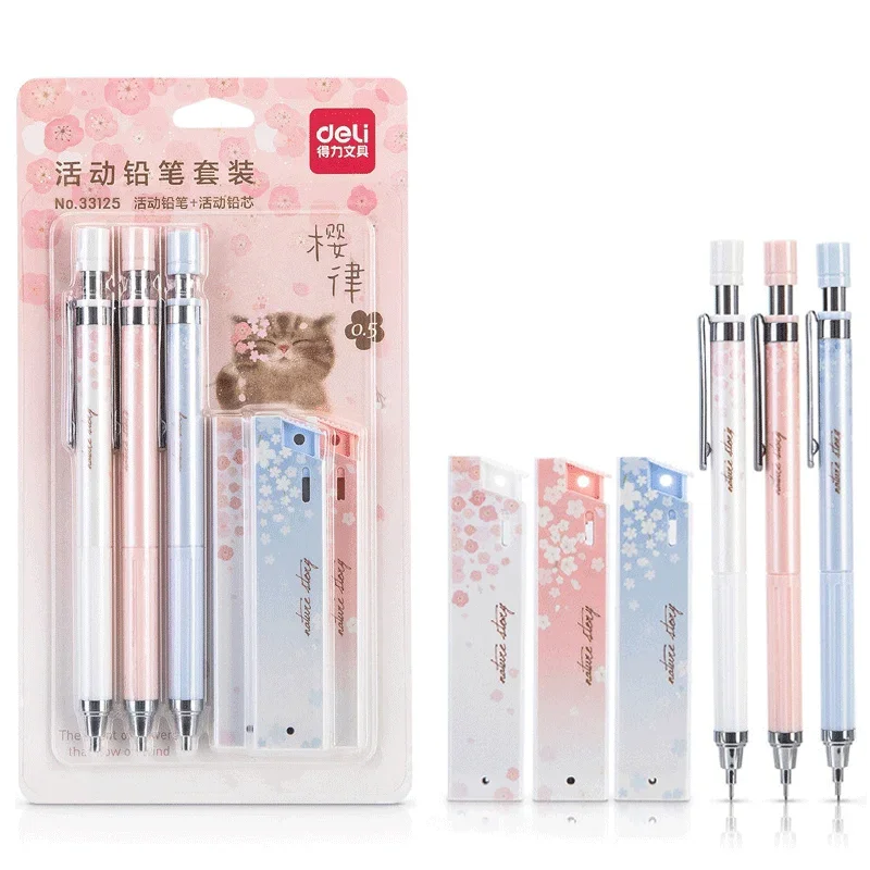6Pcs/set Kawaii Lovely Fresh Cherry Sakura Mechanical Pencil  0.5mm Automatic Pencil for Student School Office Supplies