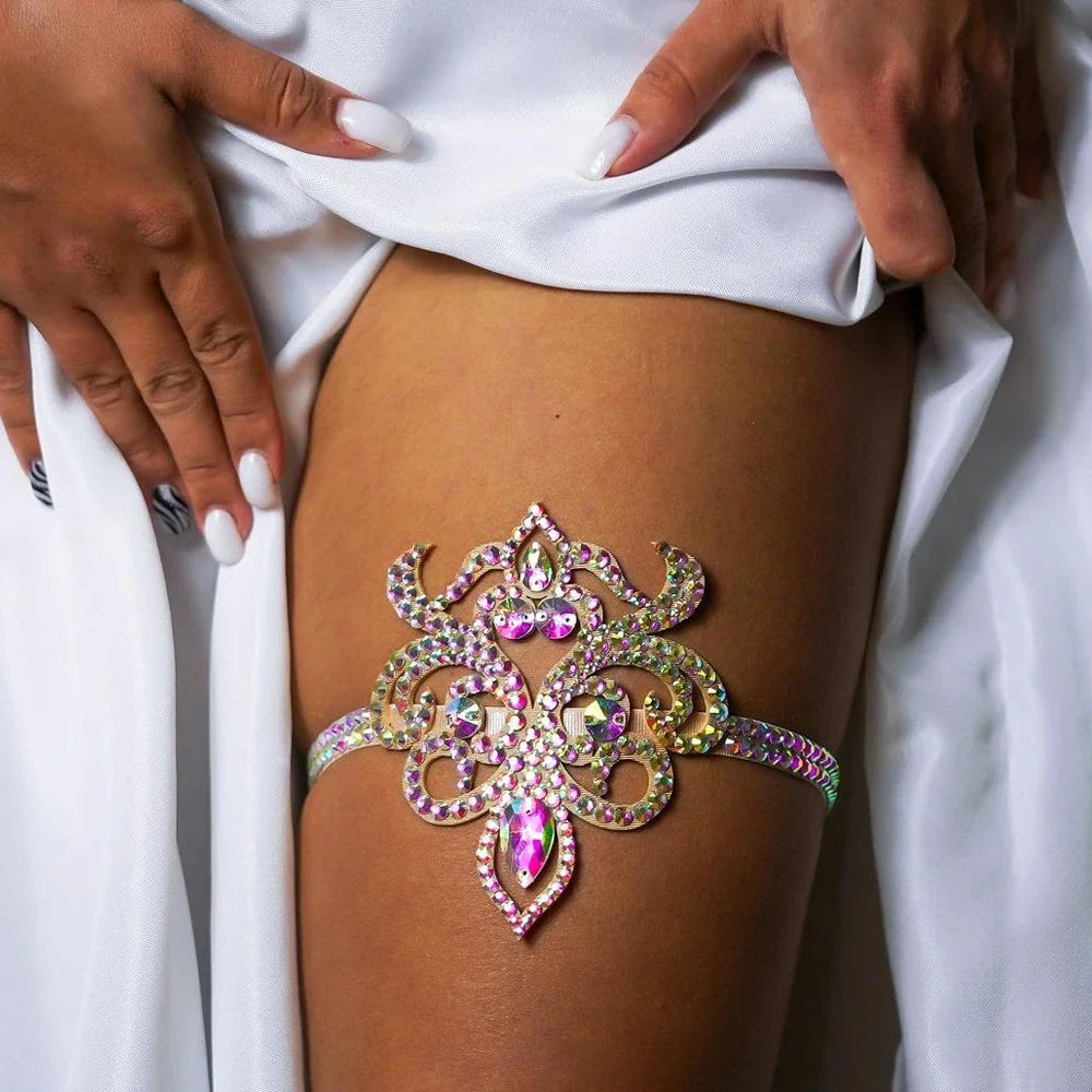Rave Colorful Crystal Thigh Chain Belly, Dance Accessories Gift 2026, Beach Bikini Geometric Sexy Leg Jewelry Dress for Girls
