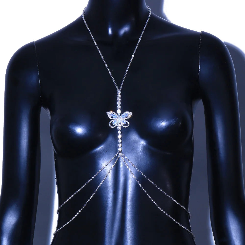 Charming Butterfly Chest Chain, Rave Jewelry Festival Crystal Outfit Beach, Lovely Summer, Sexy Bra Chain Necklace For Women Clothing
