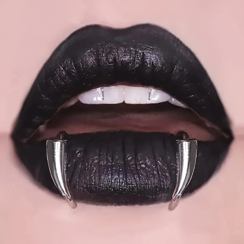 1Pair Stainless Steel Vampire Fangs Lip, Rings Hip Hop Punk Gothic, Style Fake Piercing Teeth Jewelry for Men and Women, Halloween 2025