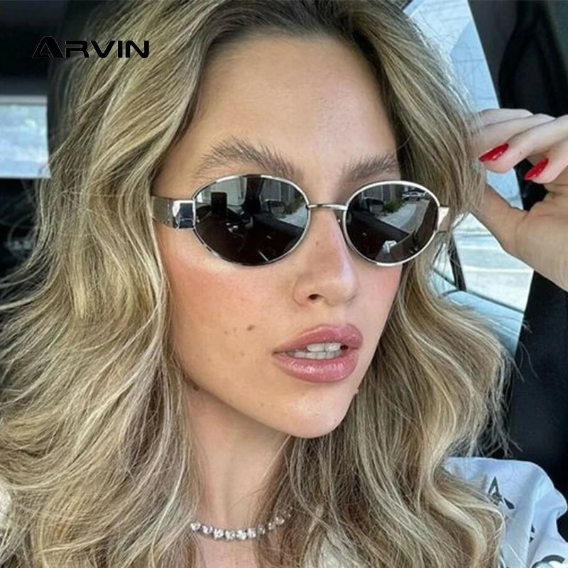 Charming Fashion Oval Sunglasses For Women, Lovely Retro Trend Outdoor Metal Sun Glasses, High Quality Classic Luxury And Eyewear UV400 Goggles