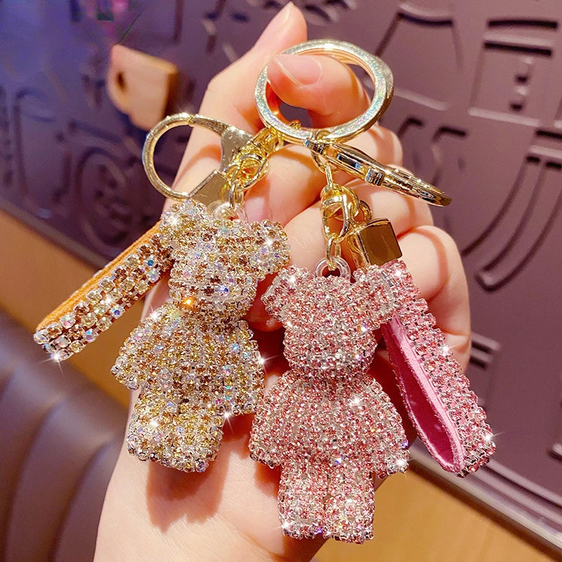 Cute Rhinestones Tassel Bear Keychain Couple Keychain, Beautiful Girl Decoration Kind Small Pendant Car Key Ring Student Bag Pendant