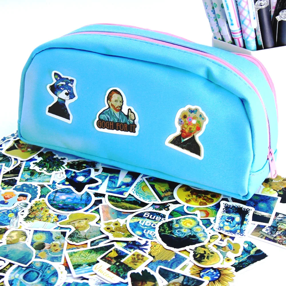 100Pcs Van Gogh Cute Stickers Pack Aesthetic Stationery Supplies Lot Korean Paper Kawaii Office Teacher School Diary Decoration