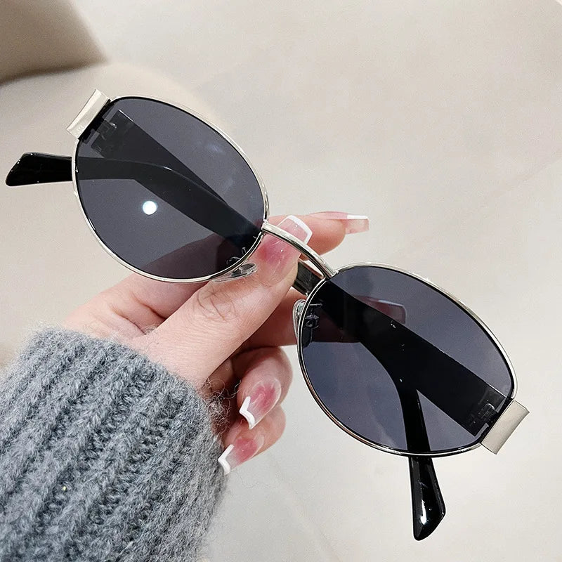 Charming Fashion Oval Sunglasses For Women, Lovely Retro Trend Outdoor Metal Sun Glasses, High Quality Classic Luxury And Eyewear UV400 Goggles