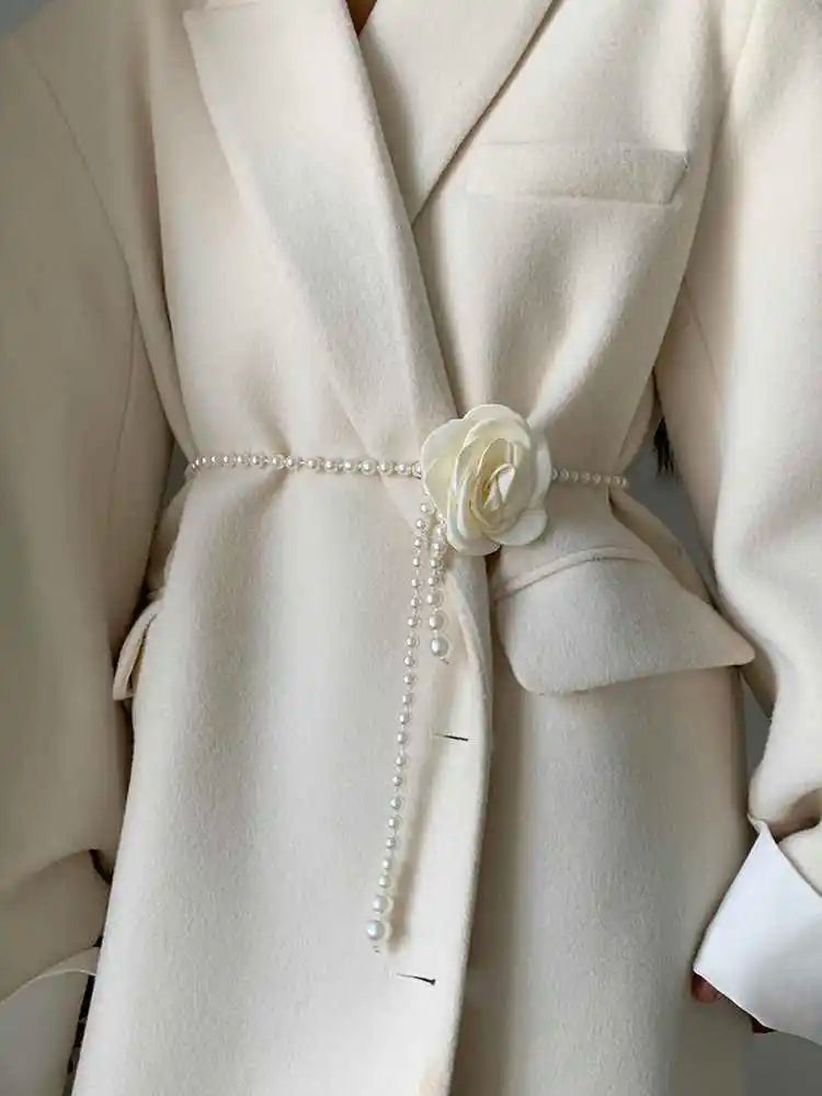 Adorable Pearl Waist Belt Women's New Style Camellia Decorative Versatile Waist Belt Matching Dress Coat Jacket Fashion Elegant Belt