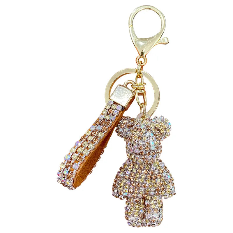 Cute Rhinestones Tassel Bear Keychain Couple Keychain, Beautiful Girl Decoration Kind Small Pendant Car Key Ring Student Bag Pendant