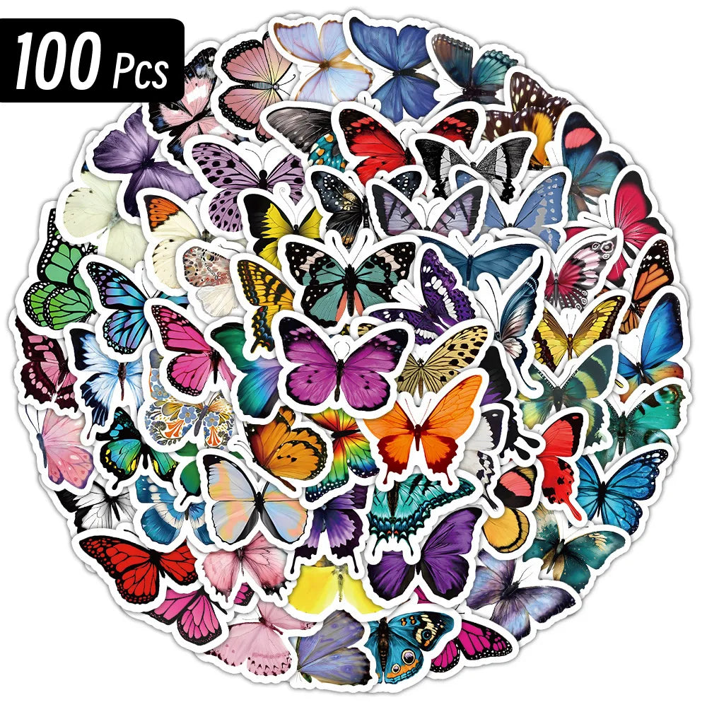 10/50/100pcs Butterfly Insect Cartoon Cute Decals Toy Stationery Guitar Phone Bicycle Laptop Luggage Car Graffiti Sticker
