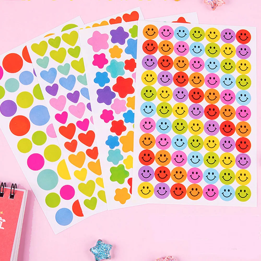 4200 Sheet Heart/Circle/Stars Reward Sign Stickers Pack DIY Skateboard Suitcase Stationery Decals Decor Phone Laptop Gift Toys