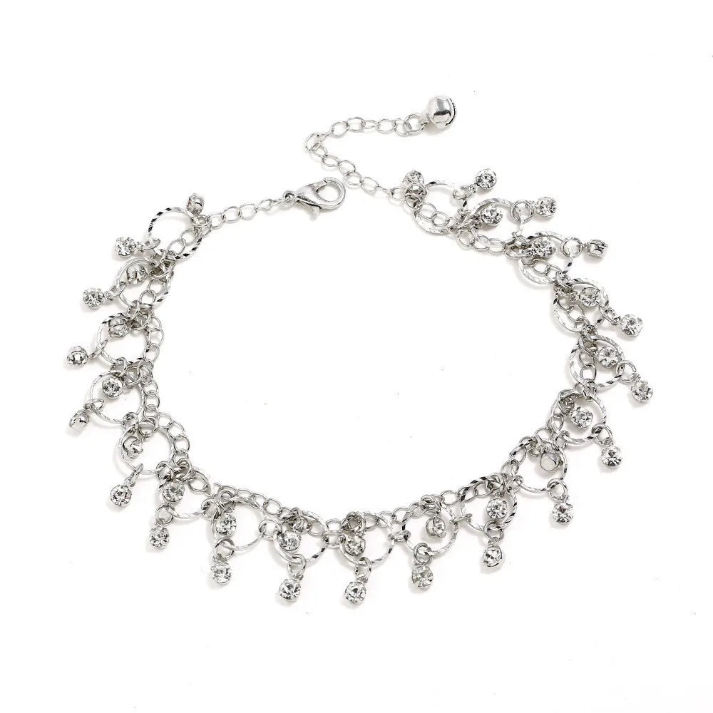 Neue Mode Sommer Strand Fuß Kette Schmuck Für Frauen Exquisite Gold Silber Farbe Glänzenden Strass Ankle Armbänder Fußkettchen