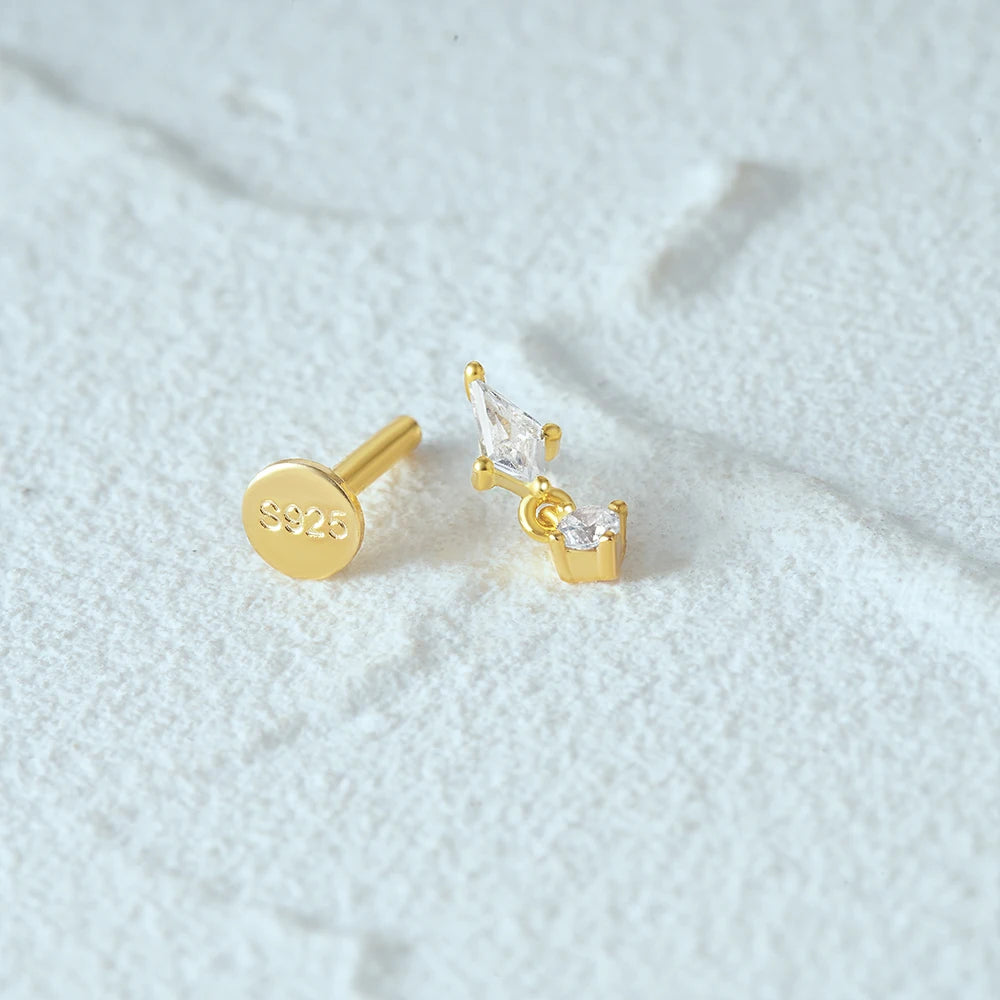 925 Sterling Silver 1pc, Geometry Multi Piercing Stud Earrings For Women, K Gold Simple Elegant Tassel Jewelry, beautiful Gift