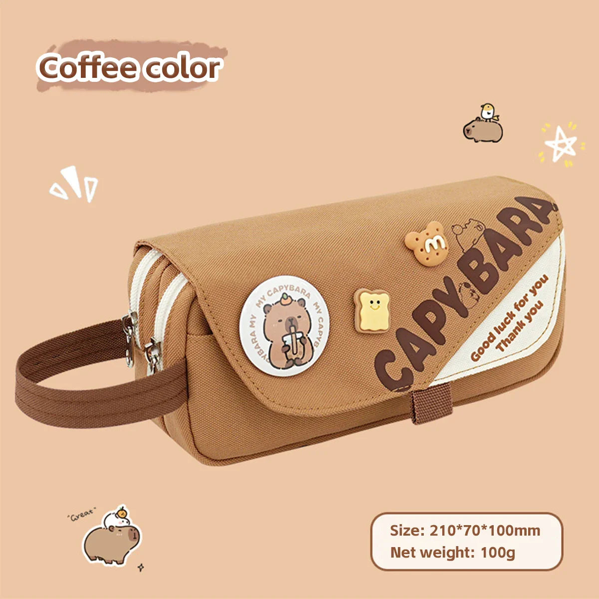 Cappybara 3-Layer Large Capacity Pencil Kawaii Design with Detachable Inner Pockets for Kids/Students (Waterproof&Lightweight)