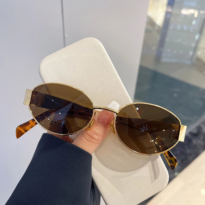 Charming Fashion Oval Sunglasses For Women, Lovely Retro Trend Outdoor Metal Sun Glasses, High Quality Classic Luxury And Eyewear UV400 Goggles