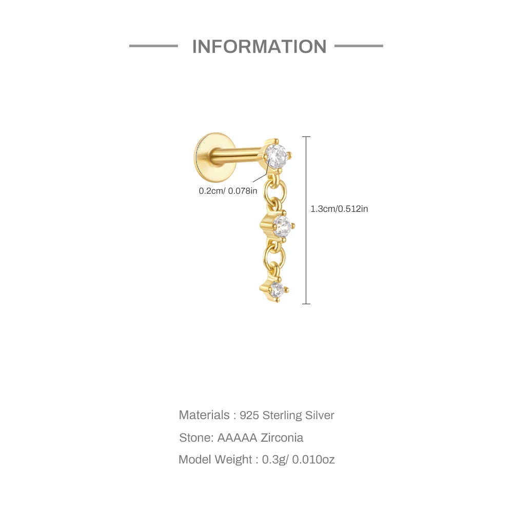 925 Sterling Silver 1pc, Geometry Multi Piercing Stud Earrings For Women, K Gold Simple Elegant Tassel Jewelry, beautiful Gift