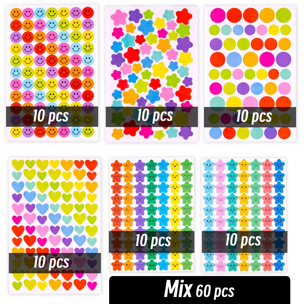 4200 Sheet Heart/Circle/Stars Reward Sign Stickers Pack DIY Skateboard Suitcase Stationery Decals Decor Phone Laptop Gift Toys