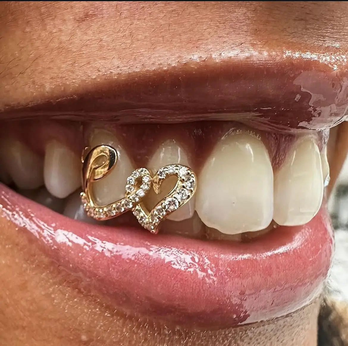 1/2/5Pcs Punk Copper Double Heart Teeth Caps for Women And Men, Hip Hop Zircon Hollow Love Tooth Grillz Couple Jewelry Accessories