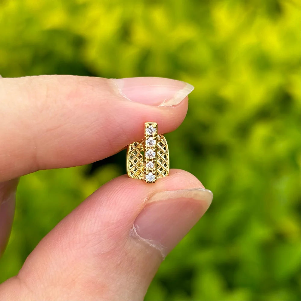 Beautiful Vertical Bar CZ Stone Tooth Caps Braces Hip Hop Single Shiny 5 Zircon Teeth Grillz For Women Men Jewelry Dental Grills