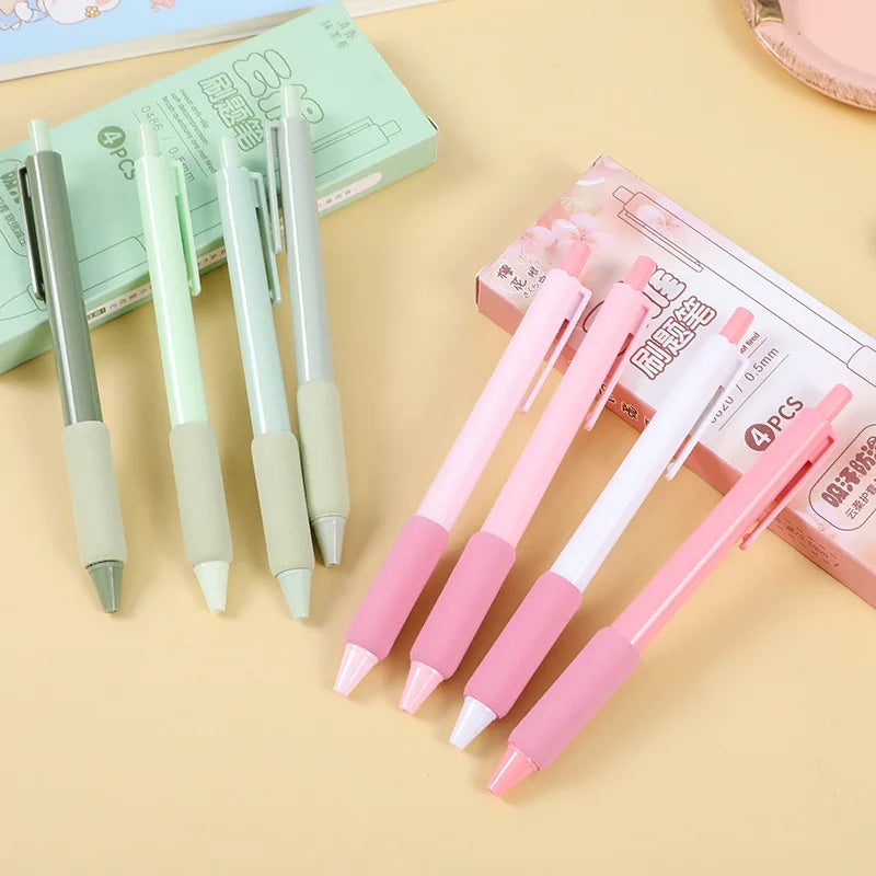 4pcs/box kawaii Gel Pen Korean Simplicity Pen Soft Handle Stationery Pen Black Ink 0.5mm Scrapbook Cute Pen Student Supplies