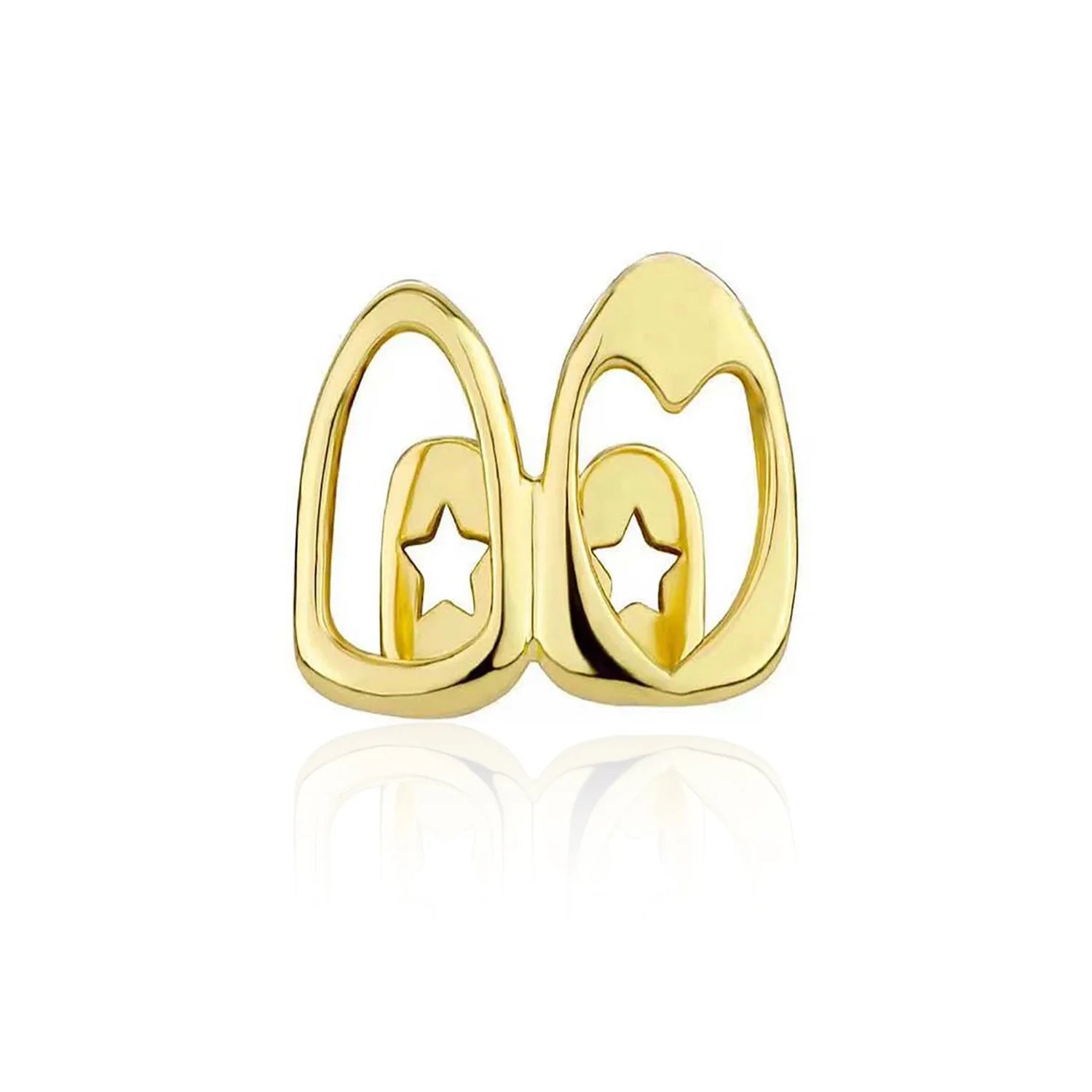 2pcs Set Hip-hop Gold Color Hollowed Hearts Zircon Inlay, Nice Stainless Steel Dental Grills for Women And Men, Fashion Teeth Jewelry Accessories