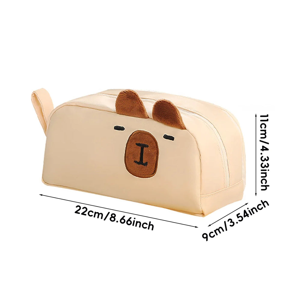 Kawaii Pencil Case for Girls Kapibara-San Large Capacity Makeup Bag Aesthetic School Office Supplies (Cartoon Animal Design)