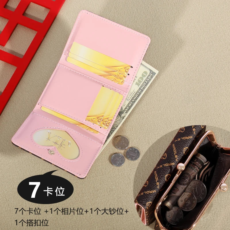 New Wallet Women's Wrist Strap Short Old Flower Zero Wallet Large Capacity Coin Clip Bag Letter Multi Card Card Bag Money Clip