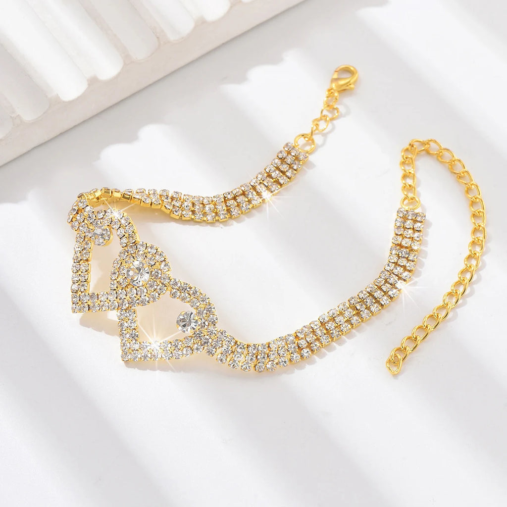 Attractive Women's Trendy Claw Chain Series, Double Peach Heart Feet Chain Outdoor Tourism Beach Banquet Party Festival Gift, Luxury Crystal Anklet, Nice Gift For Christmas, Silver And Gold Anklet