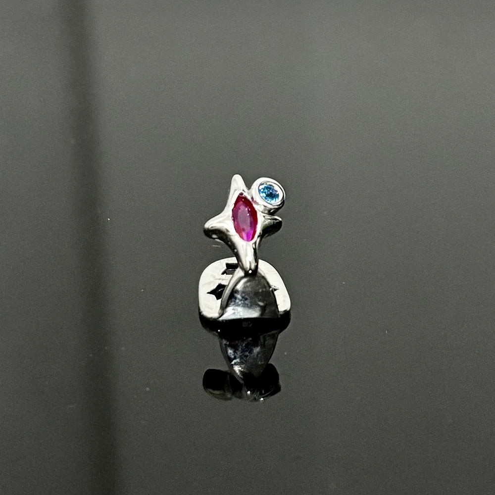 RACHELZ Hip Hop Purple Zircon Star Teeth Grillz Y2K Vintage Single Blue CZ Stone Tooth Caps For Women Men Jewelry Dental Grills