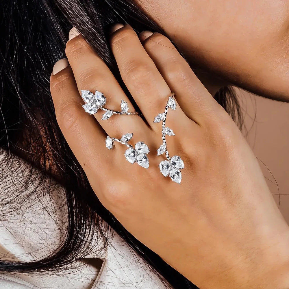 Stonefans CZ AAAAA Leaf Ring Adjustable Women Y2K Luxury Fashion Wedding Jewelry Bride Party Accessories Decoration Rings Gifts