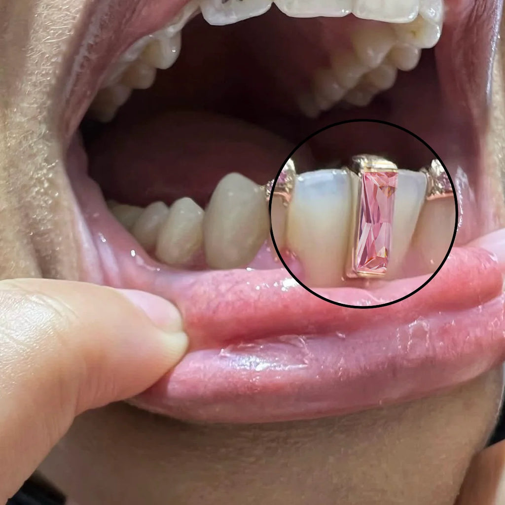 The Best Fashion CZ Stone Vertical Bar Teeth Grillz Braces Hip Hop 4 Zircon Tooth Caps Dental Grills For Women Men Girls, Great Gift Jewelry