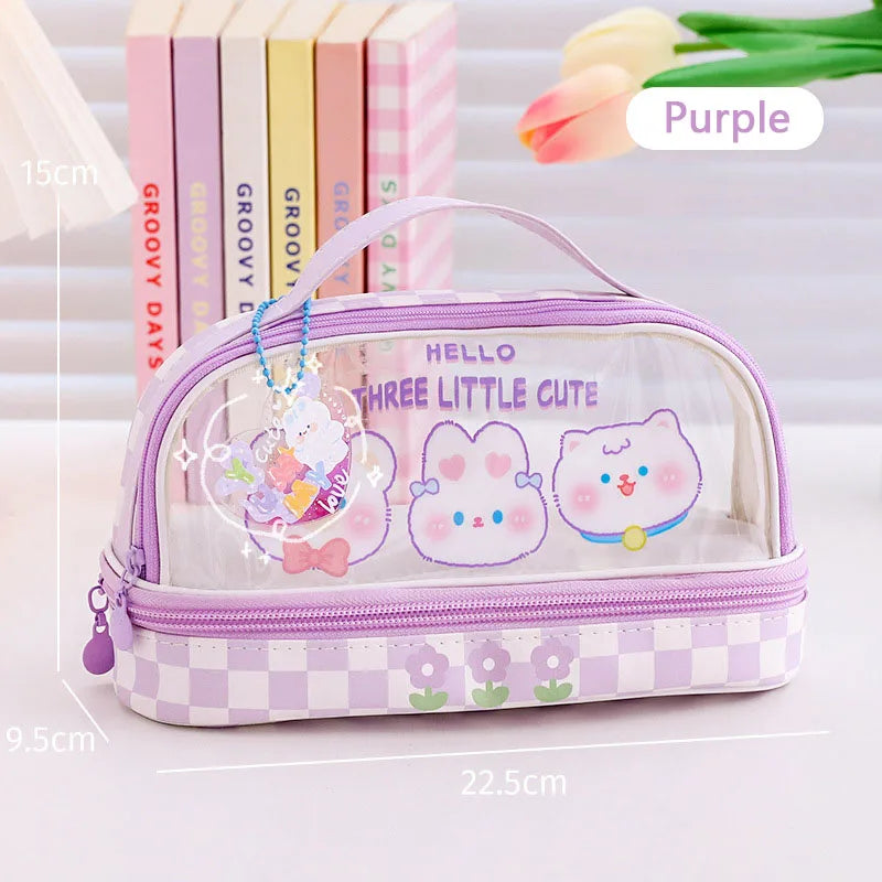 Kawaii Pencil Case Large Capacity Organizer Pen Box Pouch for Girls Back to School Supplies Cute Korean Stationery