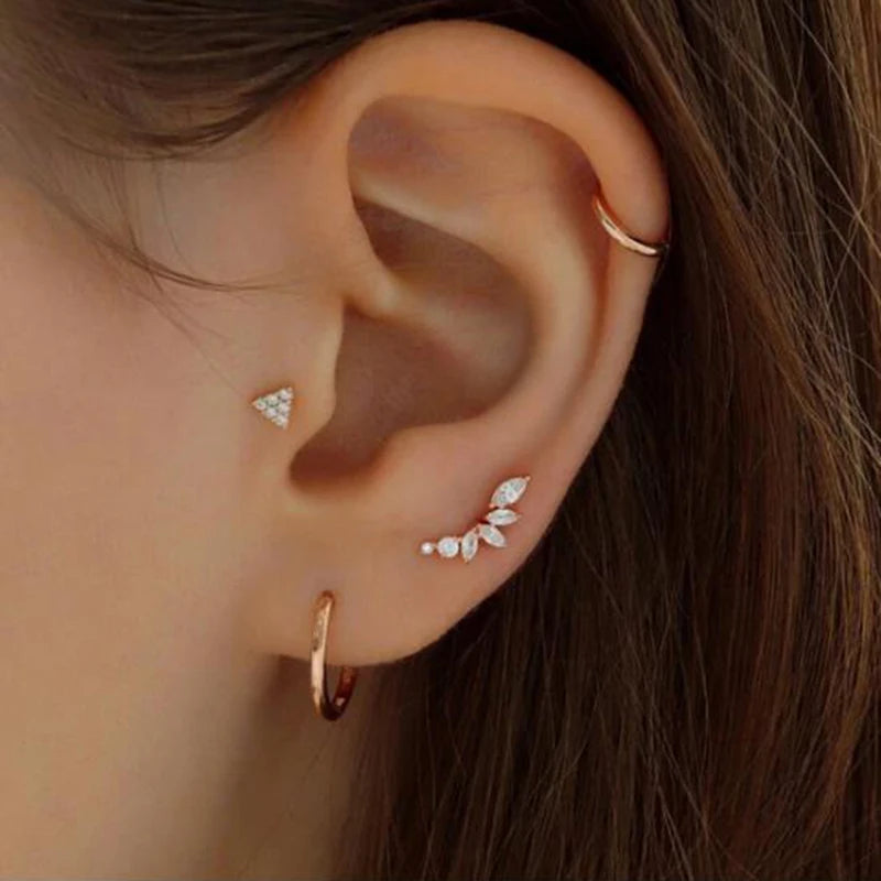925 Sterling Silver 1pc, Geometry Multi Piercing Stud Earrings For Women, K Gold Simple Elegant Tassel Jewelry, beautiful Gift