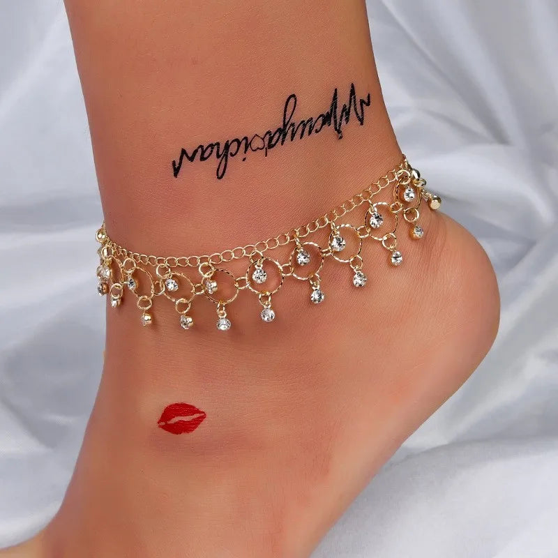 Neue Mode Sommer Strand Fuß Kette Schmuck Für Frauen Exquisite Gold Silber Farbe Glänzenden Strass Ankle Armbänder Fußkettchen