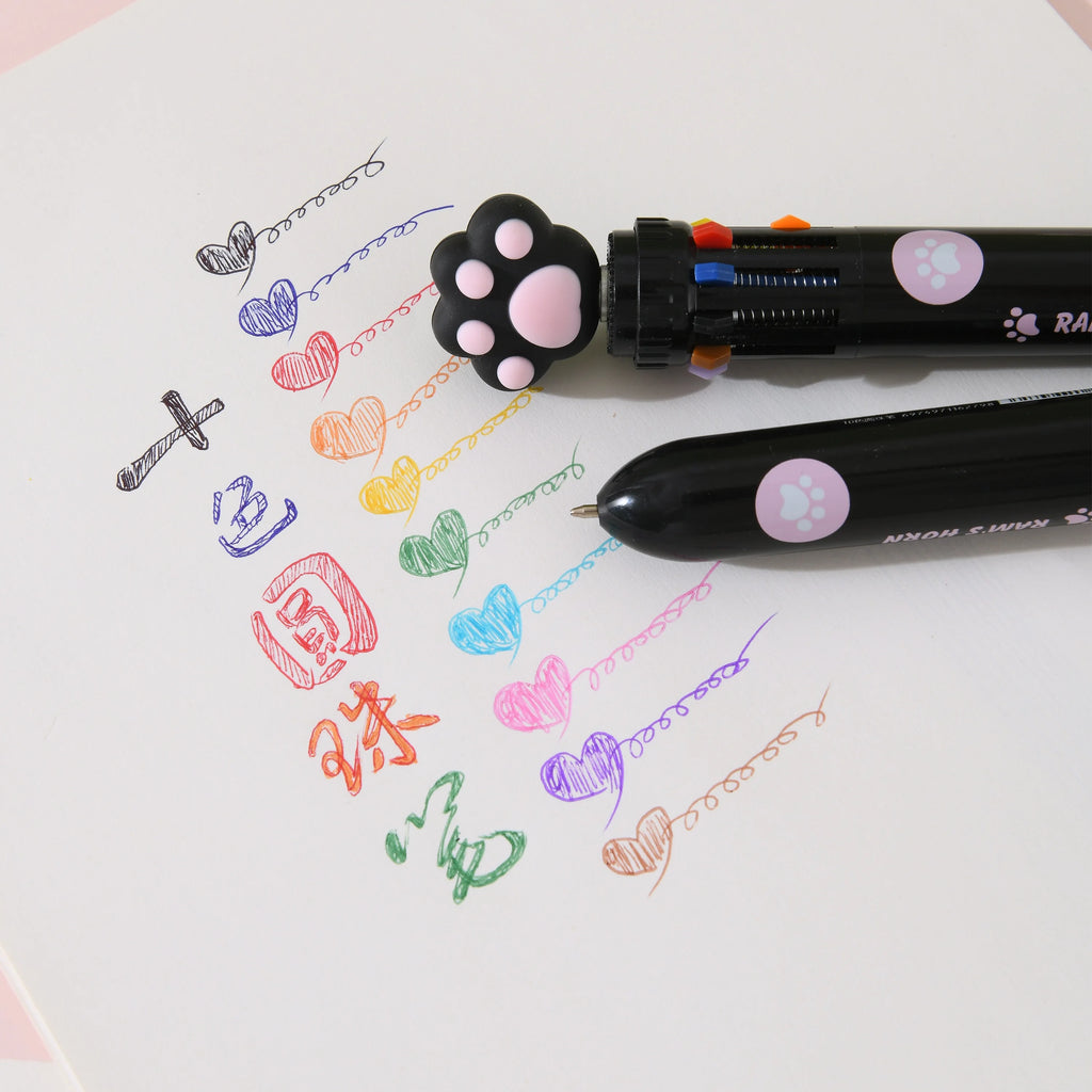 Cute Kawaii Cat Paw Cartoon Silicone And Beautiful 10 Colors Chunky Ballpoint Pen School And Office Supply, kind Gift Stationery