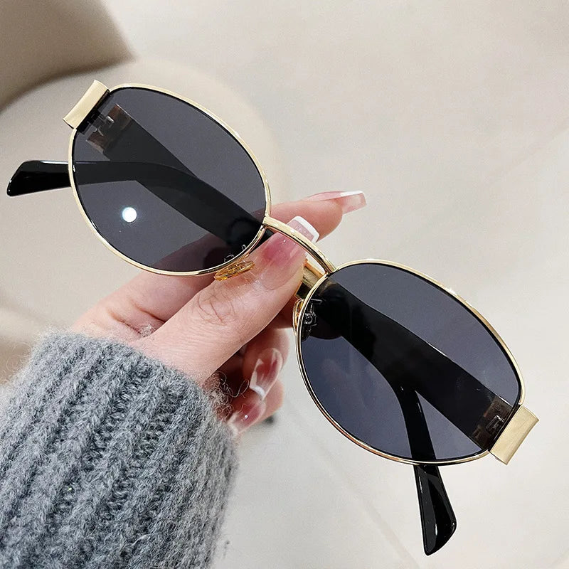 Charming Fashion Oval Sunglasses For Women, Lovely Retro Trend Outdoor Metal Sun Glasses, High Quality Classic Luxury And Eyewear UV400 Goggles