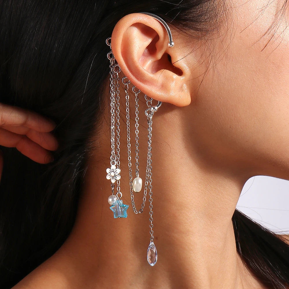 Charm Bohemian Pearls Stone Ear Cuff, Wrap Stud Clip Earrings For Girl, Trendy Earrings Jewelry Bijoux