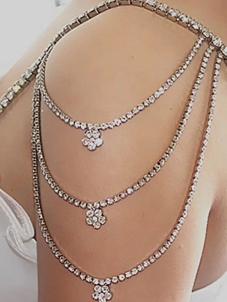 Stonefans Flower Shoulder Strap Luxury Chain Rhinestone Sexy Bra for Women Elegant New Crystal Bra Shoulder Lingerie Accessories