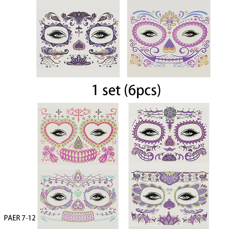 Face Festival Tattoo Costume Party Stickers Halloween Waterproof Temporary Tattoo Stickers Makeup Body Dress Up Decoration