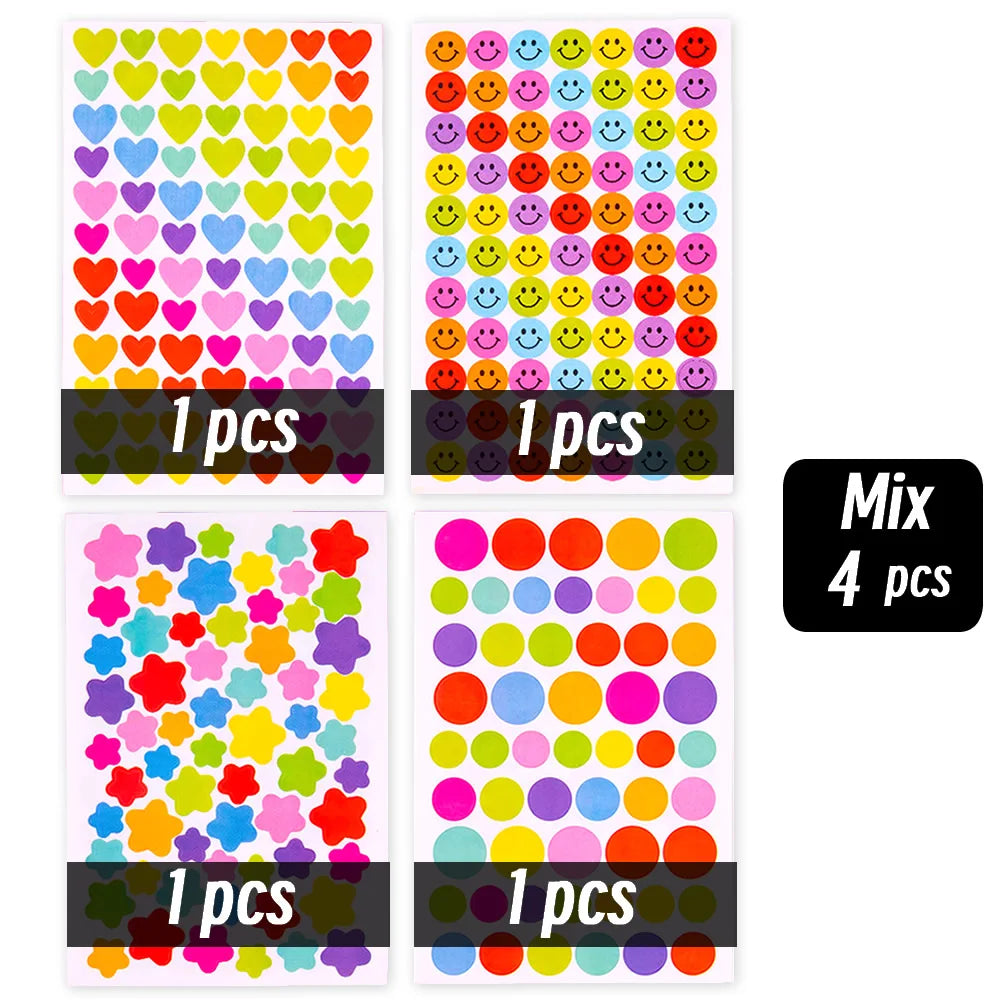 4200 Sheet Heart/Circle/Stars Reward Sign Stickers Pack DIY Skateboard Suitcase Stationery Decals Decor Phone Laptop Gift Toys