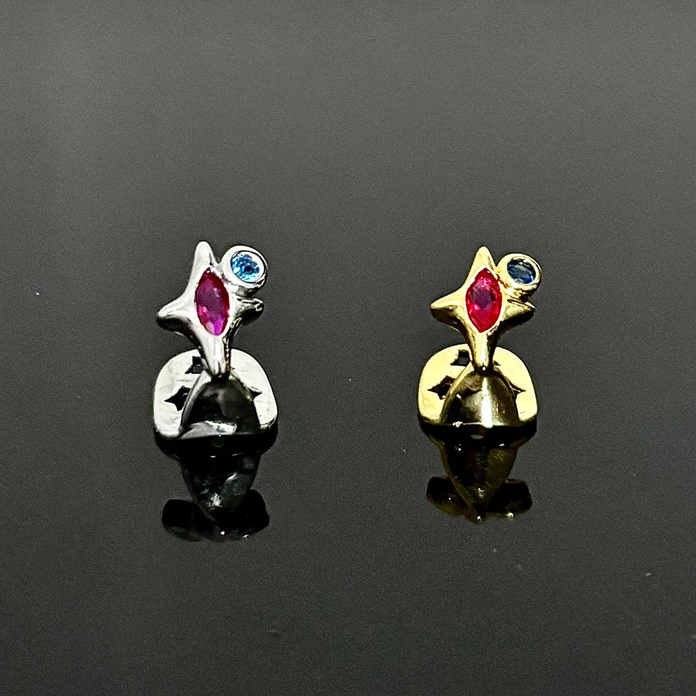 RACHELZ Hip Hop Purple Zircon Star Teeth Grillz Y2K Vintage Single Blue CZ Stone Tooth Caps For Women Men Jewelry Dental Grills