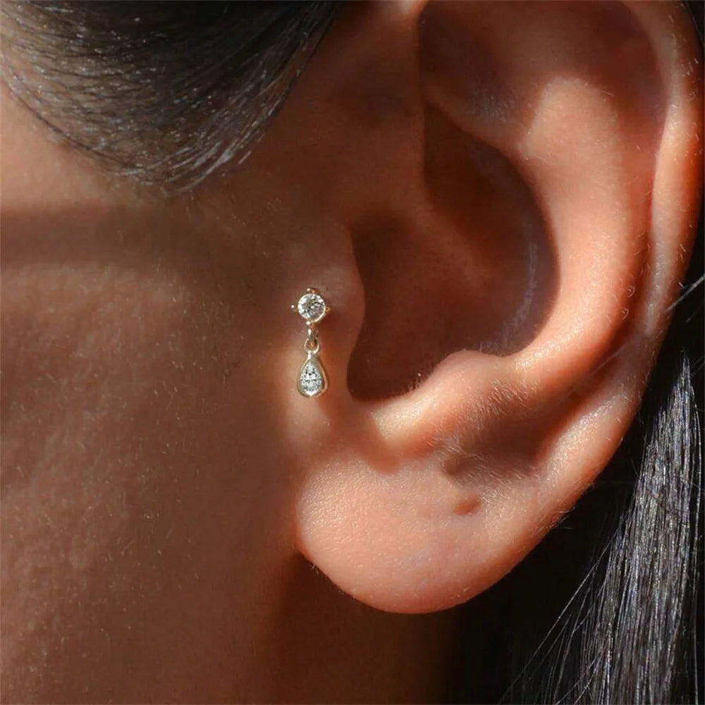 925 Sterling Silver 1pc, Geometry Multi Piercing Stud Earrings For Women, K Gold Simple Elegant Tassel Jewelry, beautiful Gift
