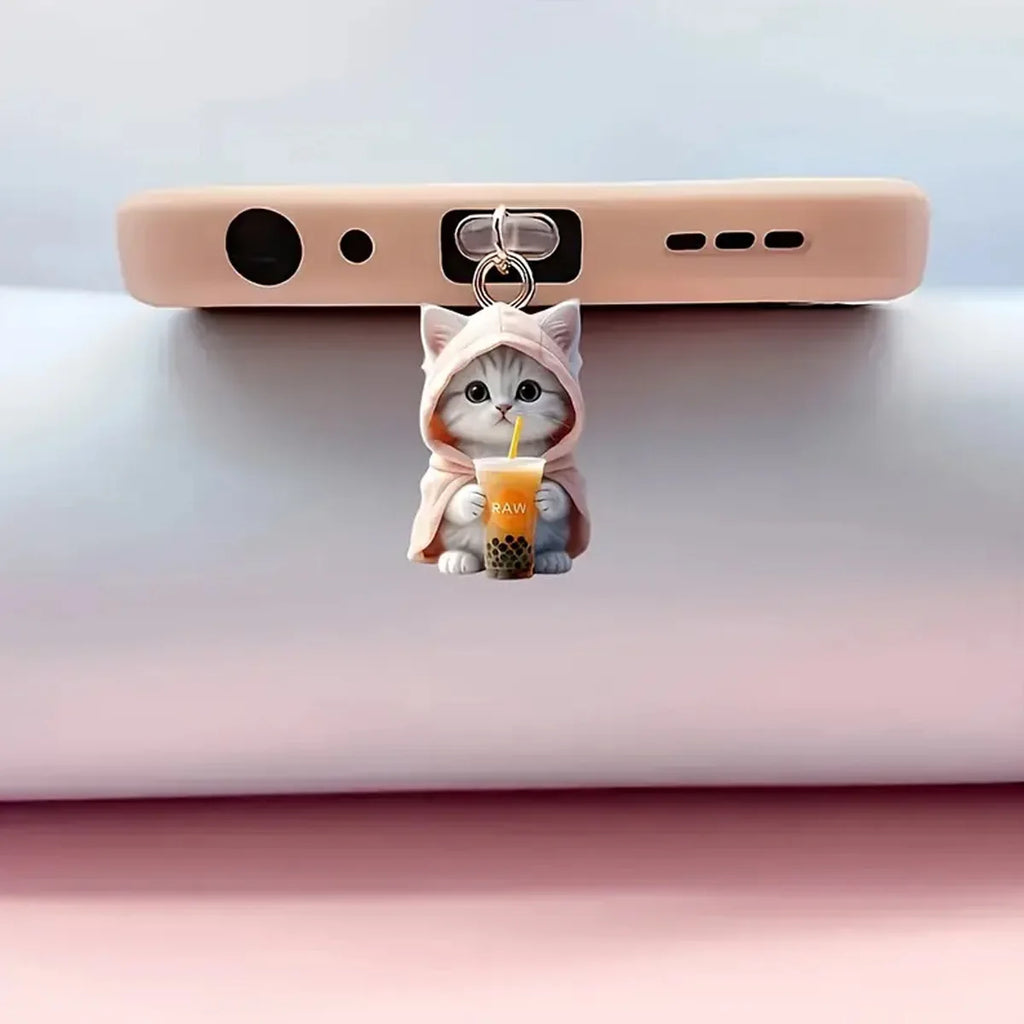 Cute Cat Decorative Accessories, Girly Hanging Accessories Universal Dust Plug Phone Gift, Attractive Dust Plug for iPhone And Samsung Type-C Interface