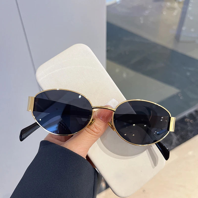 Charming Fashion Oval Sunglasses For Women, Lovely Retro Trend Outdoor Metal Sun Glasses, High Quality Classic Luxury And Eyewear UV400 Goggles