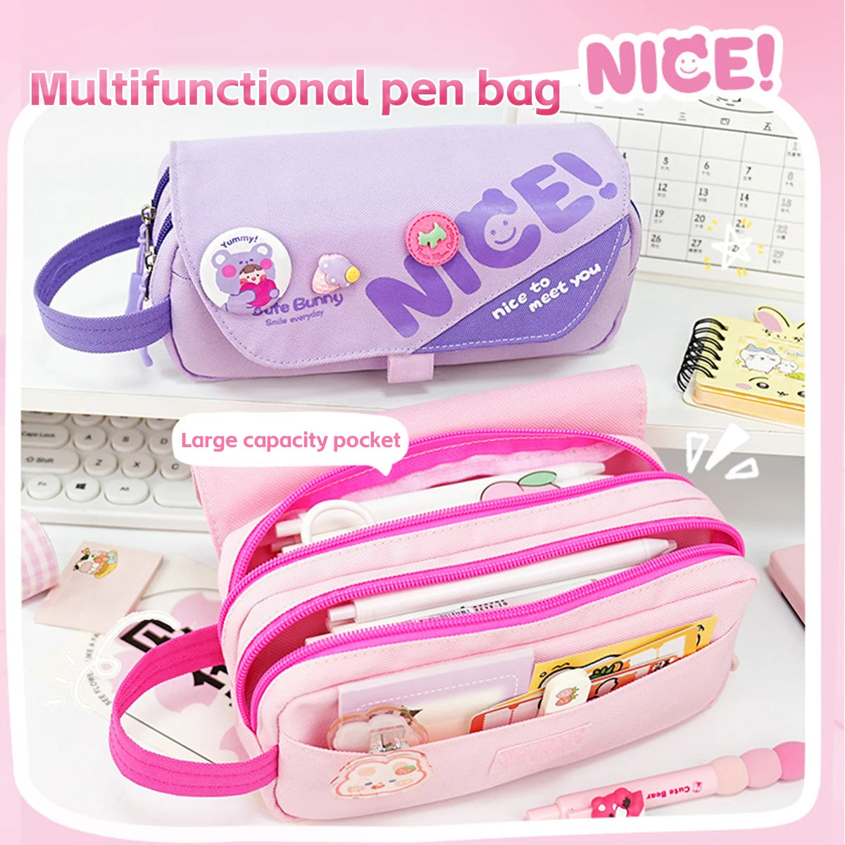 Cappybara 3-Layer Large Capacity Pencil Kawaii Design with Detachable Inner Pockets for Kids/Students (Waterproof&Lightweight)
