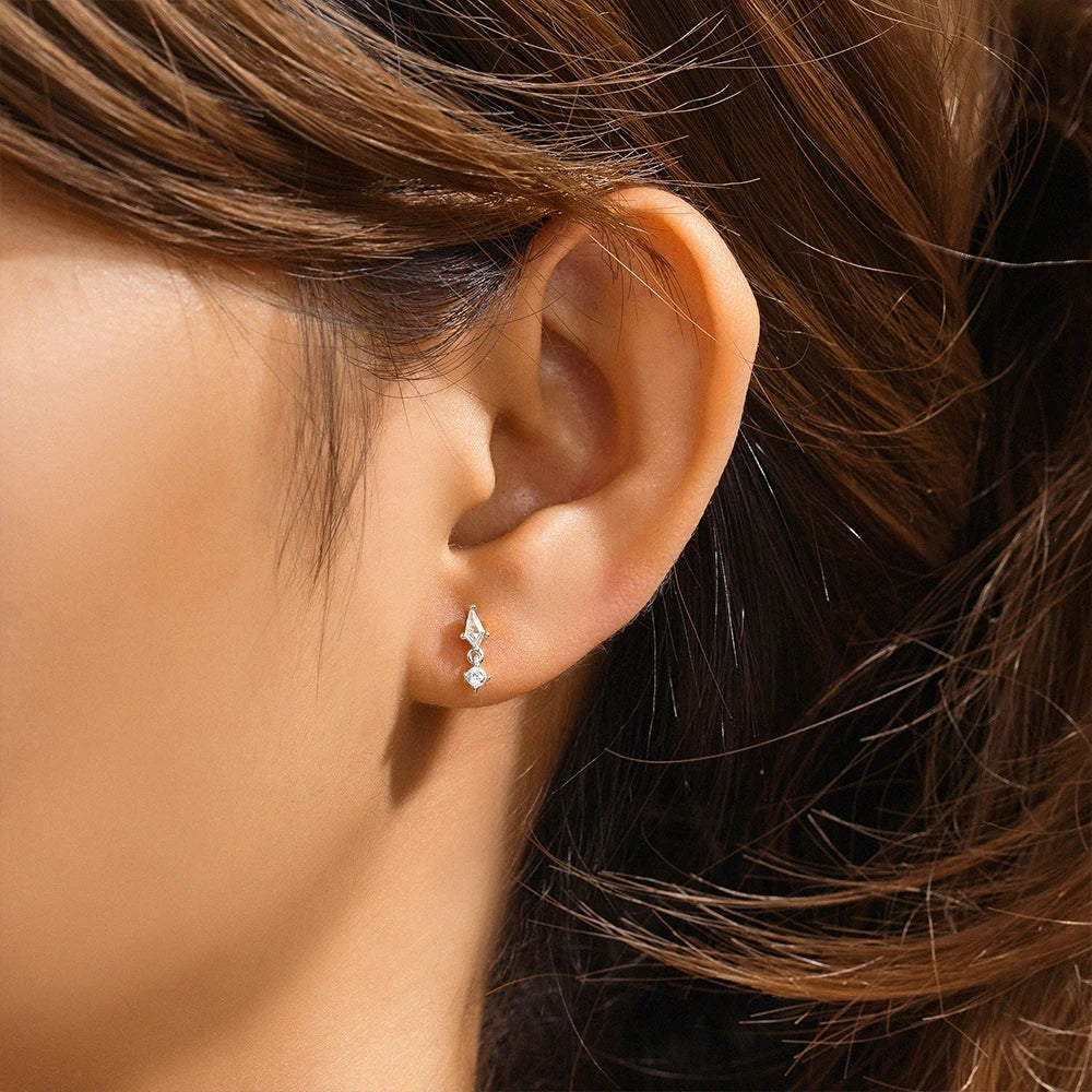 925 Sterling Silver 1pc, Geometry Multi Piercing Stud Earrings For Women, K Gold Simple Elegant Tassel Jewelry, beautiful Gift