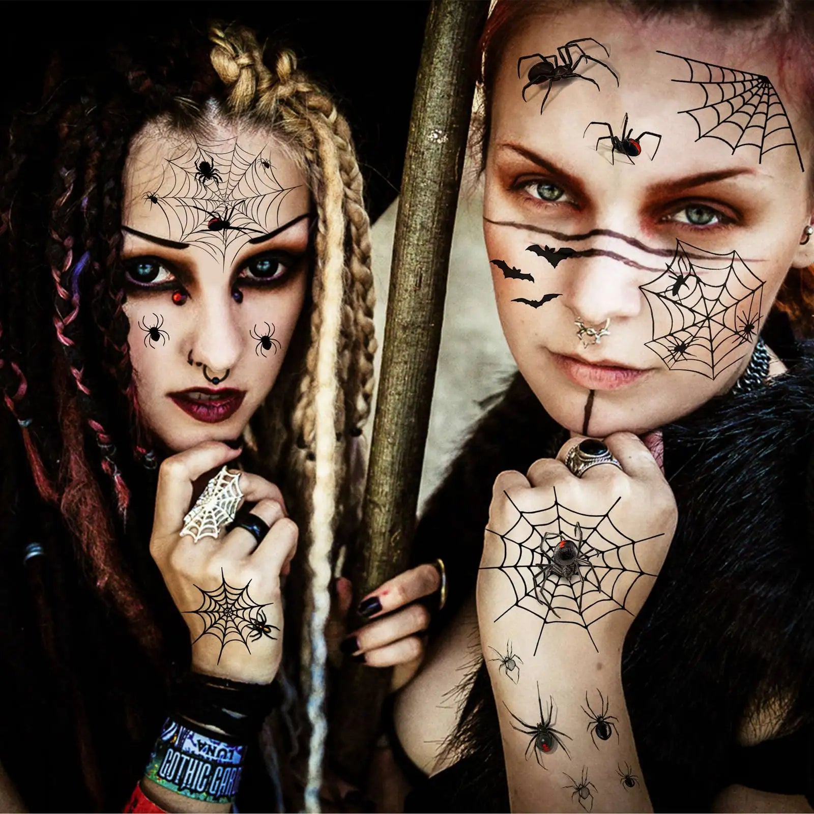 8 Sheets Horrible Realistic 3D Spiders Spiderweb, Temporary Tattoos For Men Women Adults Halloween, Halloween Gift