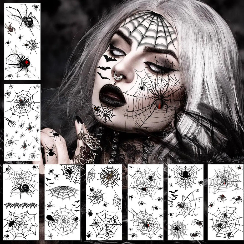8 Sheets Horrible Realistic 3D Spiders Spiderweb, Temporary Tattoos For Men Women Adults Halloween, Halloween Gift