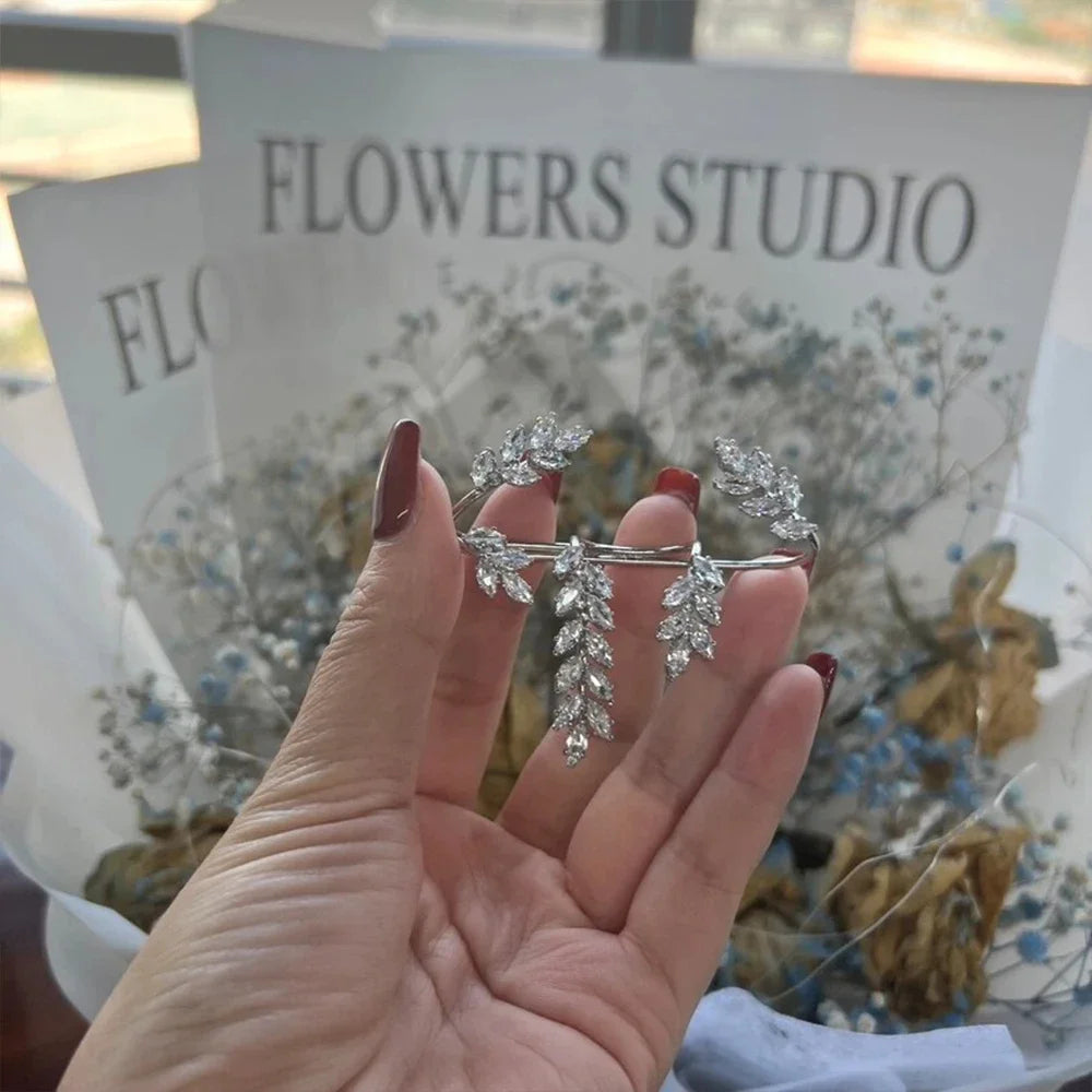 Stonefans Cubic Zircon Leaf Shape Rings for Women Free Shipping Fashion Open Mitten New Bracelet 2023 Hand Jewelry Wedding Charm