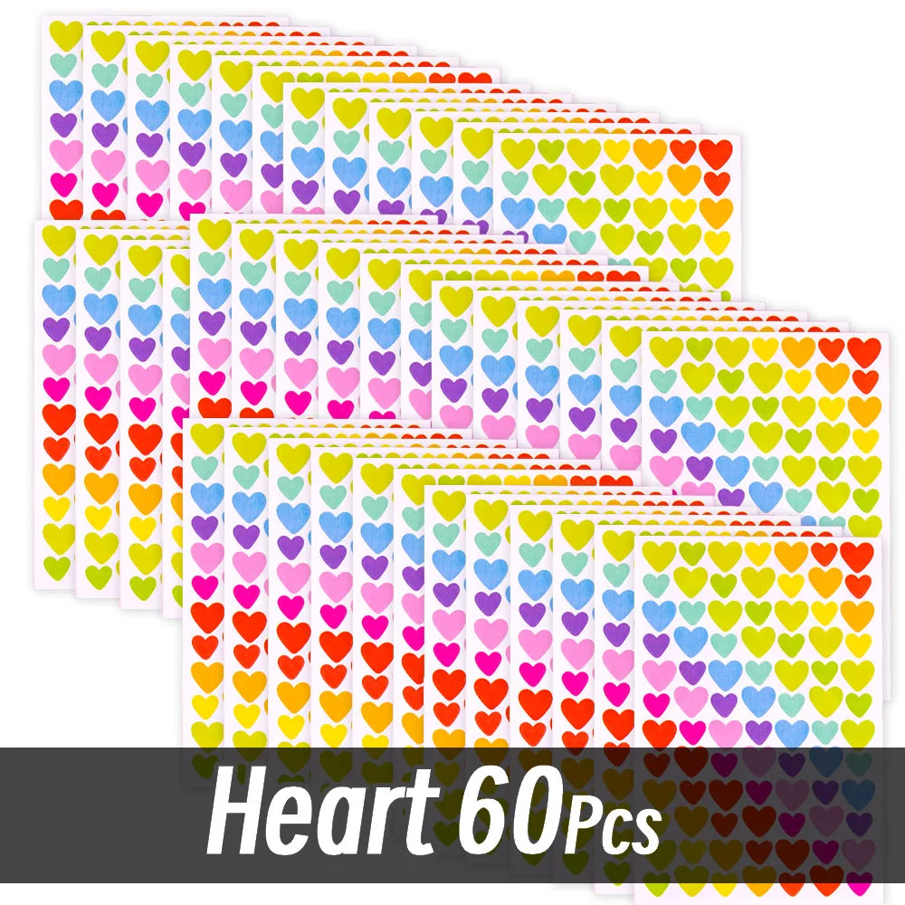 4200 Sheet Heart/Circle/Stars Reward Sign Stickers Pack DIY Skateboard Suitcase Stationery Decals Decor Phone Laptop Gift Toys