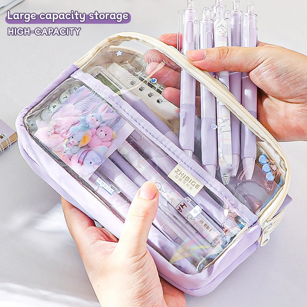 1Pc Transparent Four-Layer Pencil Bag Student Stationery Bag Large Capacity Storage Bag School Office Supplies Stationery