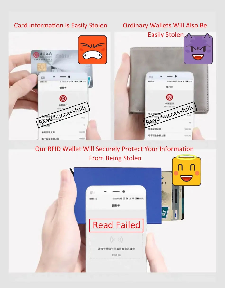 Smart RFID Credit Card Holder, Metal Thin Slim Blocker, Smart Wallet Men And Women Wallets ,Pop Up Minimalist Small Black Purse Mini Wallets for Security Men and Woman, Many Beautiful Pocket Wallet Colors