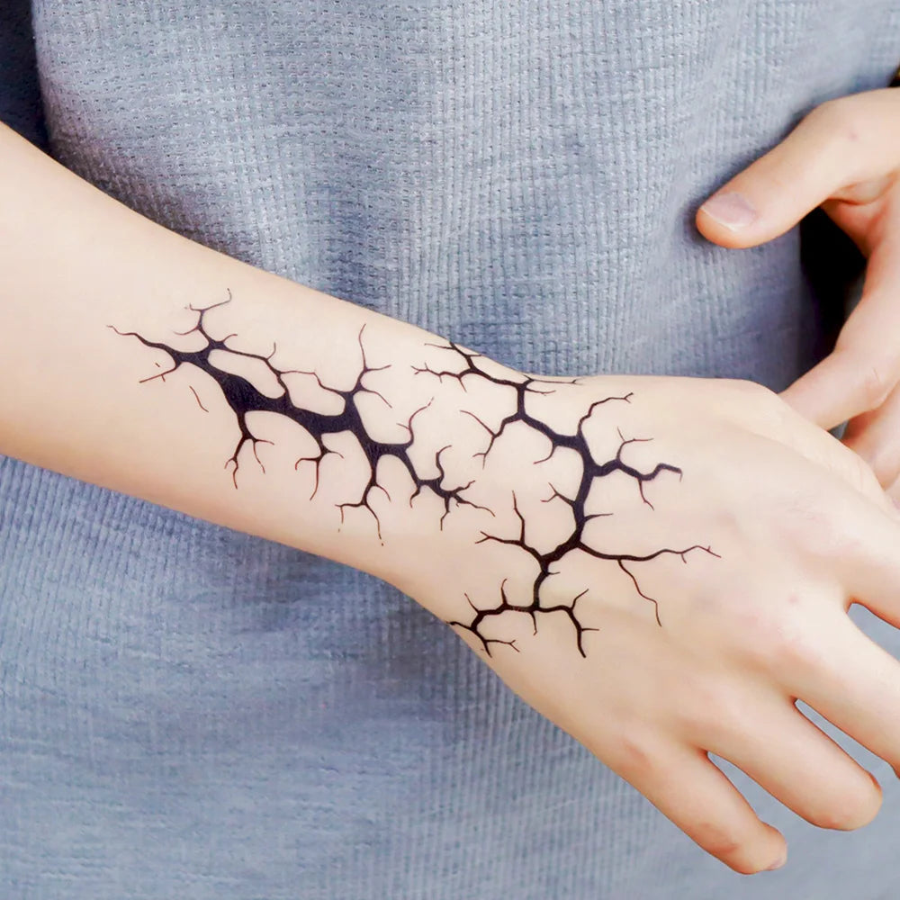 2Sheets Large Halloween Black Lightning Temporary Tattoo Sticker for Halloween makeup – Realistic Vein Design Face Tattoo Body A